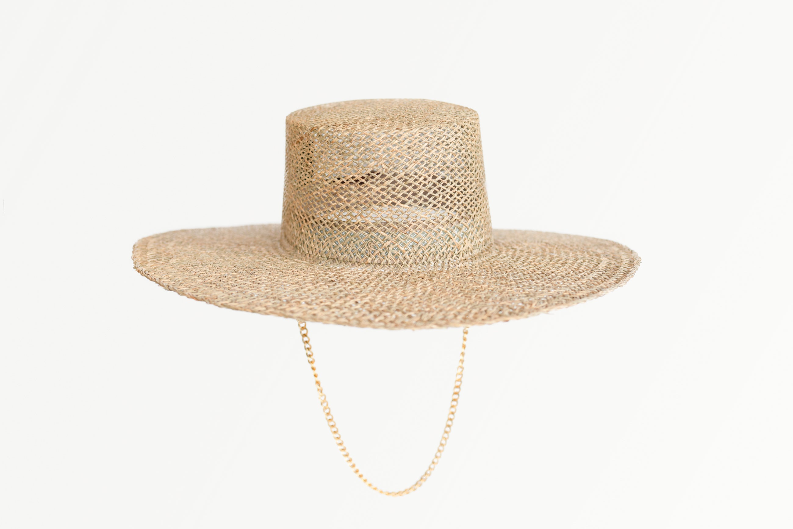 Designer Neural Color Gold Chain Suede Trim Beach Hat NWOT Gold Sea Branch Necklace main image 3